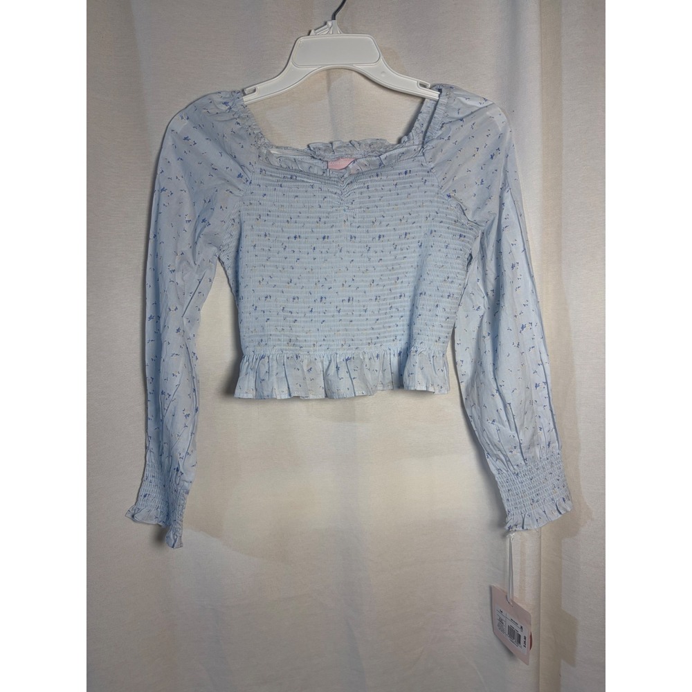 LoveShackFancy Target Girls Blue Floral Smocked Long Sleeve Top Size 14 NWT